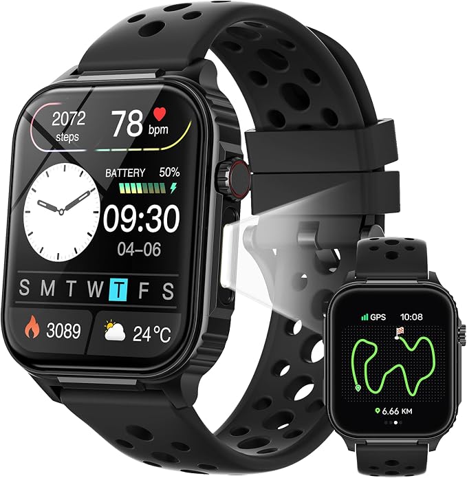 Parsonver GPS Smart Watch for Men (Answer/Make Calls), Built-in Flashlight & Compass, 400+ Watch Faces, Fitness Tracker 100+ Sport Modes, Heart Rate Sleep Monitor, Smartwatch for Android iPhone, Black