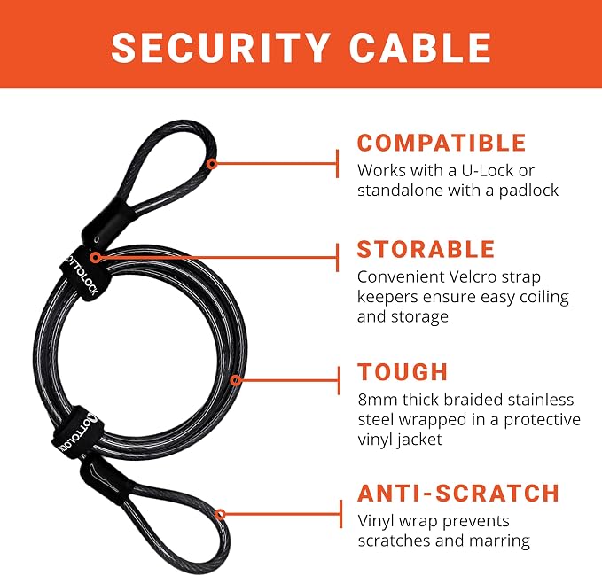 OTTOLOCK Sidekick Compact U-Lock and Cable Bundle - Lightweight Anti-Theft Bike Lock for Road, Mountain & Electric Bikes with Keys, Orange
