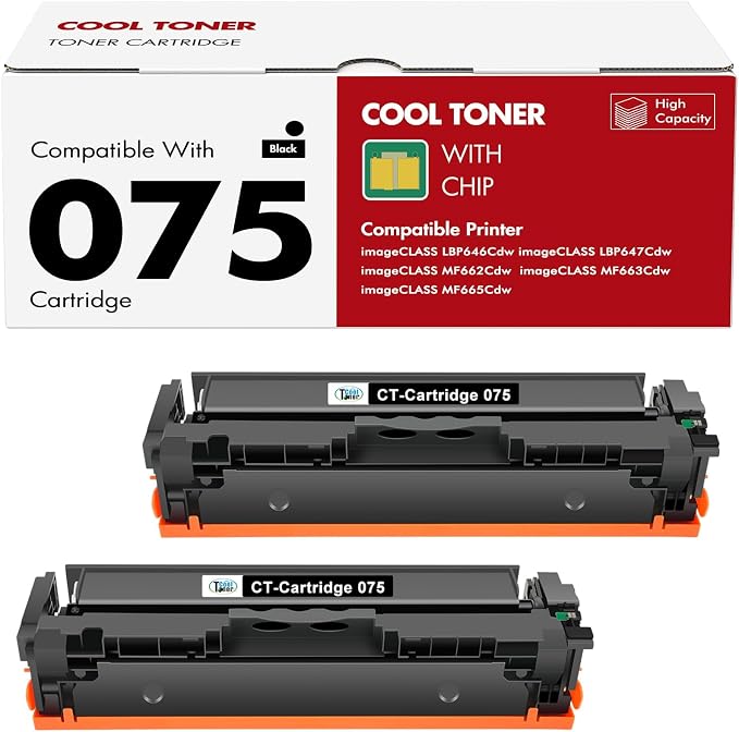 075 075H Black Toner Cartridge LBP646Cdw MF665CDW MF663Cdw Compatible Replacement for Canon 075 Black ImageCLASS MF660c MF662CDW LBP647Cdw LBP640c Printer High Yield Ink (2-Pack)