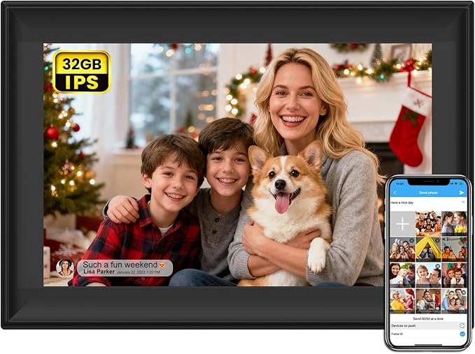 SSA WiFi Frame 32GB Digital Picture Frame WiFi 10.1 inch Digital Photo Frame with IPS Touch Screen, Auto-Rotate,Send 50 Photo Unlimited,Share Photos/Videos Instantly via App or E-Mail from Anywhere