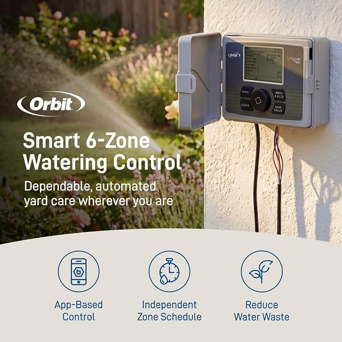 Orbit B-hyve Smart Indoor/Outdoor Sprinkler Controller - 6-Zone - App Controlled Smart Controller with Custom Irrigation Schedules - Weatherproof Multi-Zone Sprinkler System - 57946 (Pack of 6)