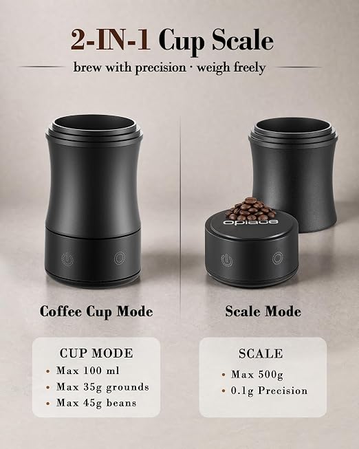 Digital Coffee Scale with Timer, 2-in-1 Espresso Scale & Coffee Dosing Cup, Magnetic Design Fits 54mm & 58mm Portafilter, Rechargeable, Max 500g/0.1g Precision, Auto-Off Setting, Black
