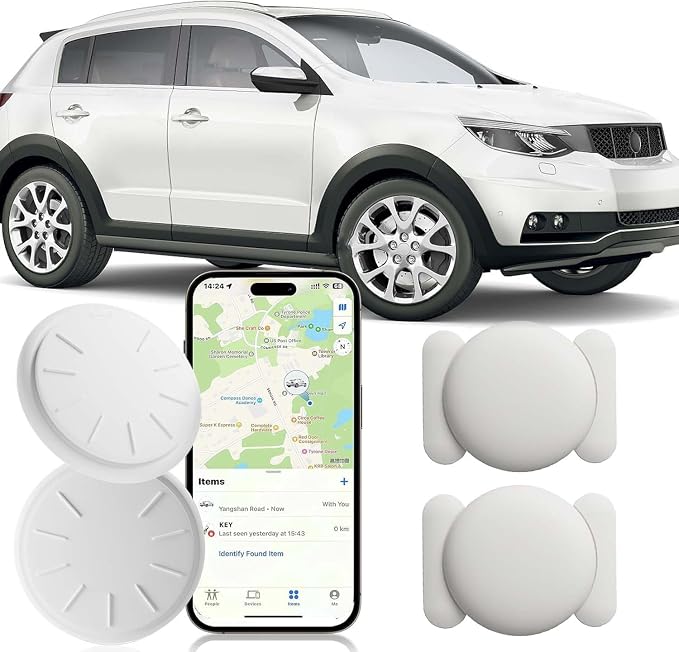 GPS Tracker for Vehicles, 2PCS No Subscription Tracker Device for Vehicles, Work with Find My (iOS Only), MINI Magnetic Car Tracker Device Hidden, No Monthly Fee, Real-Time Location, Compact, White