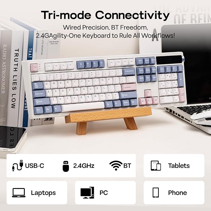 EPOMAKER TH108 PRO Full Size Mechanical Keyboard with Screen & Knob, Wireless Gaming Keyboard with 10000mAh, Creamy Gasket, Hot Swap, Custom Driver, RGB Backlight (White, Creamy Jade)