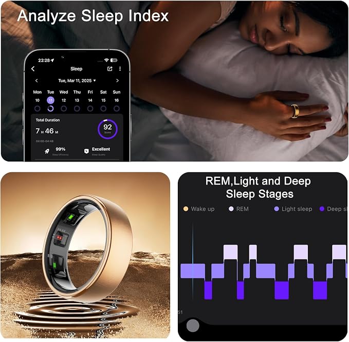 Smart Ring for Women Men,Fitness Tracker Ring with Sleep Monitor,Heart Rate,Blood Oxygen,Calories Tracker,IP68 Waterproof Smart Rings,5-7 Days Battery Life for iOS Android,No App Fee（Rose Gold,8）