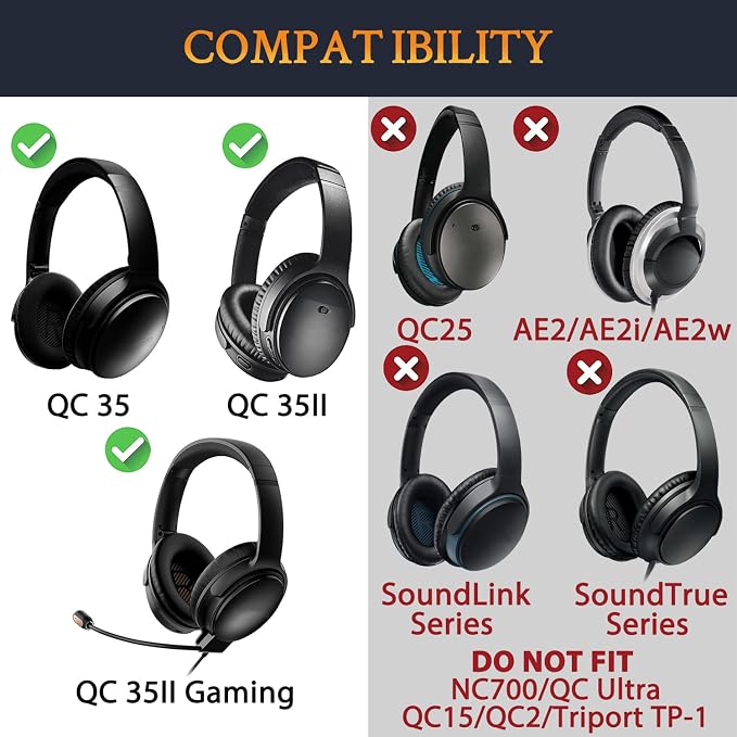 SOULWIT Replacement Kit for Bose QuietComfort QC35/QC35 ii Over-Ear Headphones, Ear Pads Cushions + Headband + Silicone Earpads Cover Protector - Red Storm