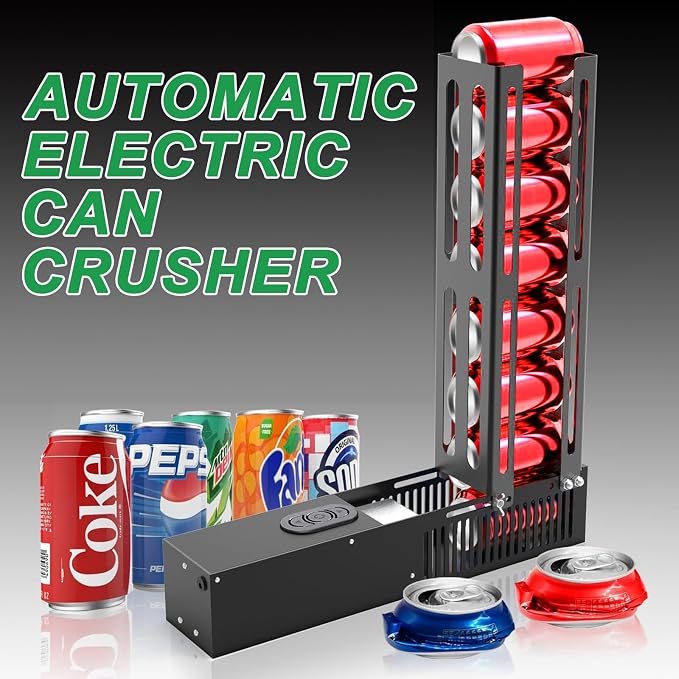 Electric Can Crusher, Automatic Can Smasher Fills in 8 Cans at a Time, Heavy Duty Can Crushers for Recycling 12oz & 16oz Aluminum Seltzer, Cola, Soda, Beer Cans and Plastic Bottles