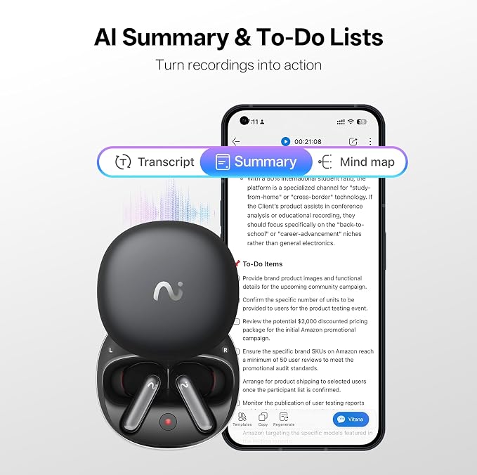 RecDot Voice Recorder Earbuds: Professional AI Note Taker for Meetings, Calls & Lectures. Transcribe & Summarize, 78 Languages, 48dB Hybrid ANC AI Assistant for Deep Work, AES-256 Secure, Black