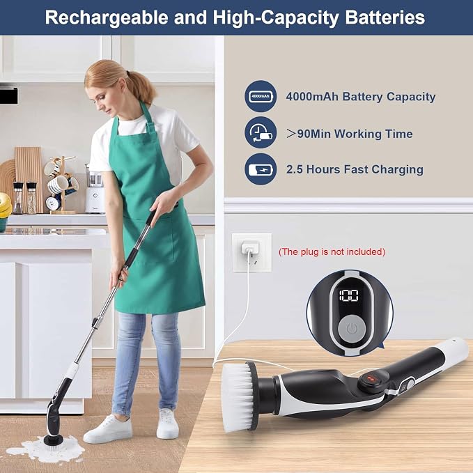 Electric Spin Scrubber with 4 Adjustable Angles & 11 Brush Heads, Effortless Cleaning for Bathroom, Tub, Tile, and Floors, Powerful, Lightweight & Cordless