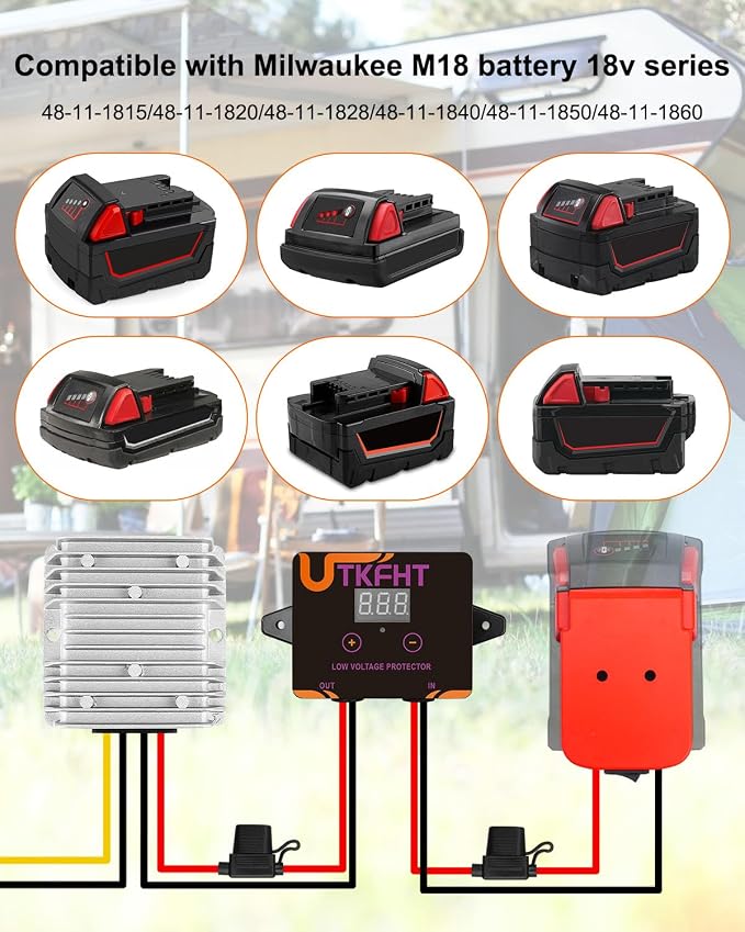 18V to 12V Step Down Voltage Converter Compatible with Milwaukee M18 18V Battery, DC Voltage Regulator 15A MAX 120W Power Wheel Battery Adapter, Step Down Converter with Upgrade Low Voltage Protection
