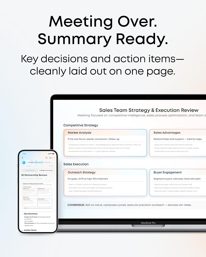 soundcore Work AI Voice Recorder by Anker, Wearable Note Taker for Meetings, Transcribe and Summarize, MFi Certified, 64GB, 150+ Languages, USB-C Charging