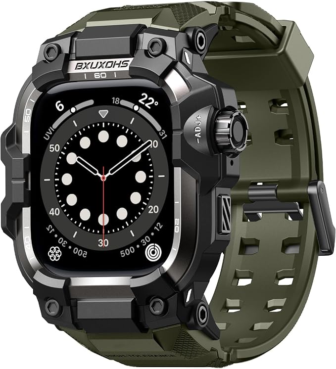 BXUXOHS Rugged Case and Band for Apple Watch 44mm Men, Compatible with Apple Watch SE 3/SE 2nd Generation/SE/Series 6/5/4, Military Grade Shockproof Bumper Cover,Tactical Band Case for iWatch 6/5/4/SE