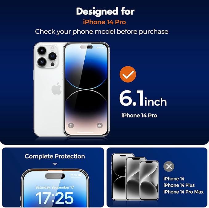 UNBREAKcable Privacy Screen Protector for iPhone 14 Pro, Shatterproof Tempered Glass [True 28°Anti Spy] [9H Hardness] [Easy Installation Frame] Black Protector for iPhone 6.1" -2 Pack