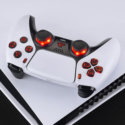 eXtremeRate Multi-Colors Luminated Face Buttons 7 Colors 9 Modes DTF V3 LED Kit for PS5 Controller BDM-010 020 with Black Classical Symbols Dpad Thumbstick Share Option Home Buttons - NO Controller