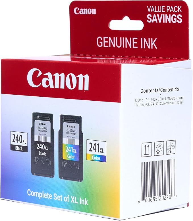 Canon Genuine Ink PG-240 XL/CL-241 XL Value Pack (2 Cartridges),Compatible with MG2120/3120/4120/2220/3220/4220/3520/3620,MX372/392/432/452/472/512/522/532,TS5120,(Pack of 12)
