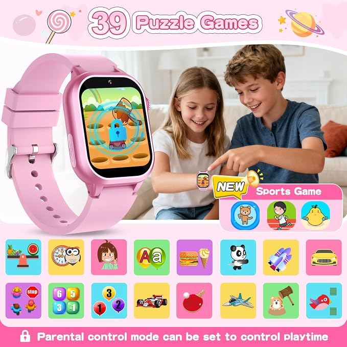 MOFGDNI Smart Watch for Girls - Kids Watch with 39 Games, Built-in Camera, Video Recorder, Alarm, Calculator, Pedometer & Various Wallpapers – Toys for Ages 4-12 Years Old Birthday