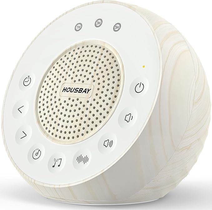 Housbay White Noise Sound Machine for Sleeping, 35 Soothing Sounds, Small Sleep Machine for Adults, Wood Grain Design for Bedroom & Noise Canceling