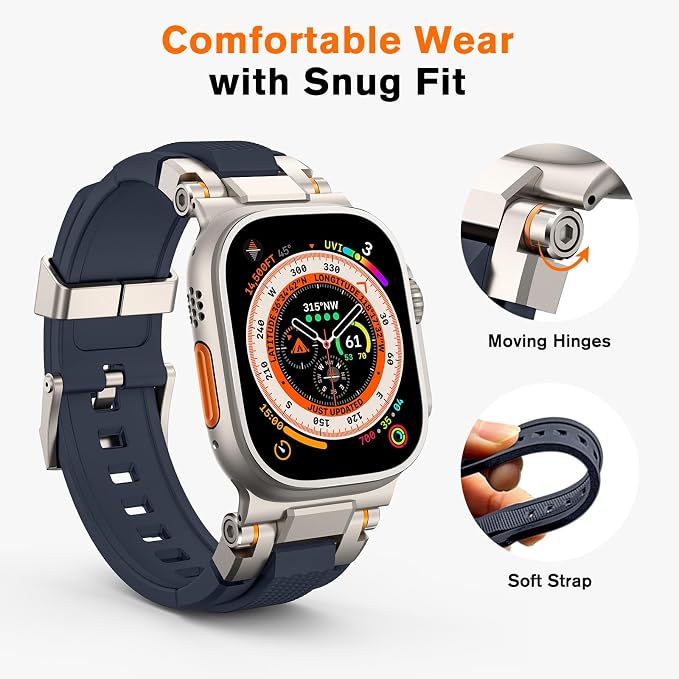 amBand Bands Compatible with Apple Watch Ultra 3/2/1 49mm, M1 Sport Series Rugged Durable Strap with Metal Connector to Match Ultra's Titanium Case for iWatch 49 mm Men Titanium/Navy Blue