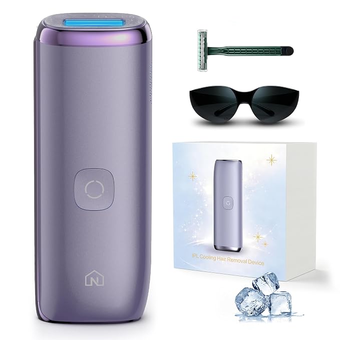 IPL Laser Hair Removal Device for Women & Men, 25J Sapphire Ice Cooling for Nearly Painless Hair Removal, Visible Hair Reduction in 2 Weeks, Skin Sensor & Auto Flash for Full Body,Violet