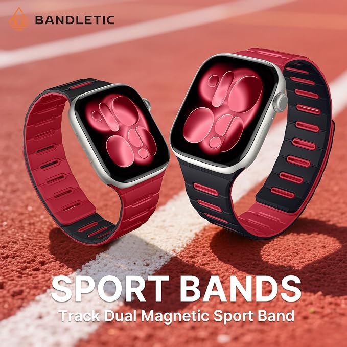 Bandletic Double Sided Magnetic Band Compatible with Apple Watch Bands for Women 42mm(Series 11 10) 41mm 40mm 38mm, Sport Magnet Strap Replacement for iWatch Series 9 8 7 6 5 4 SE3 SE2 3-1, Black Red