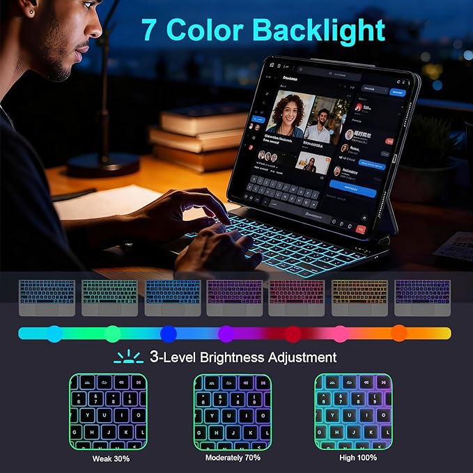 WIWU for iPad Case with Keyboard Air 11 inch (M4 2026/ M3 2025/ M2 2024),Pro 11 inch iPad Keyboard with Trackpad Easy Set Floating Stand 7 Colors Backlight (Air 6/5/4 Pro 11" 4/3/2/1 Gen)