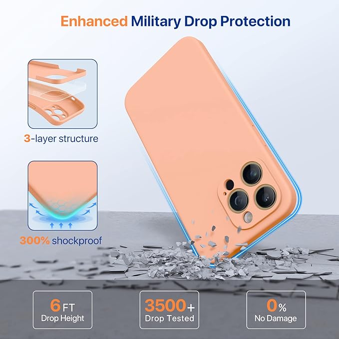 Miracase Designed for iPhone 14 Pro Max Phone Case with Screen Protector,[Upgraded Enhanced Camera Protection],Shockproof Liquid Silicone Case with Microfiber Lining,6.7 inch, Melon Orange