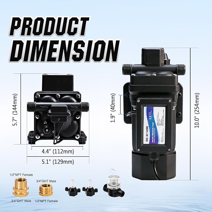 DC HOUSE Continuous Duty 110V Brushless Water Pump, 6GPM 55PSI 4-Chamber Heavy Duty Self Priming Diaphragm Pump for Garden Irrigation, Agricultural Spraying, Pressure Washing & Water Transfer