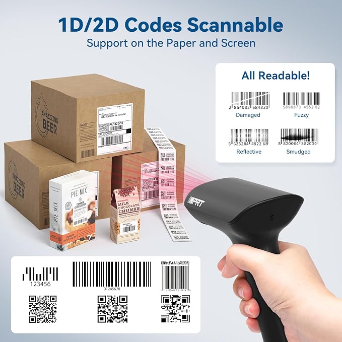 iDPRT Bluetooth Thermal Label Printer 4X6 Shipping Label Printer for Small Business with Bluetooth Barcode Scanner 1D 2D Scanner