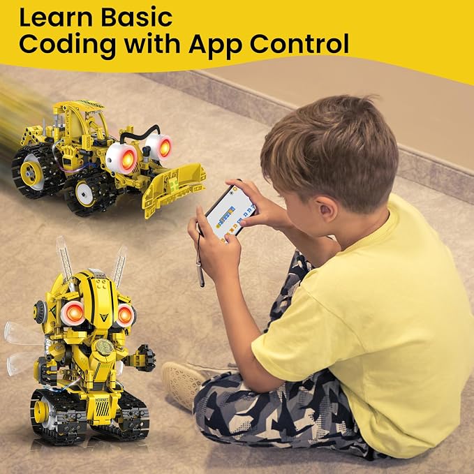 HPROMOT 5-in-1 STEM Robot Building Kit for Kids Ages 8-16, Remote & App Controlled, Rechargeable Engineering Learning DIY Coding Toy, Educational Building Blocks Gift for Girls & Boys (673 PCS)