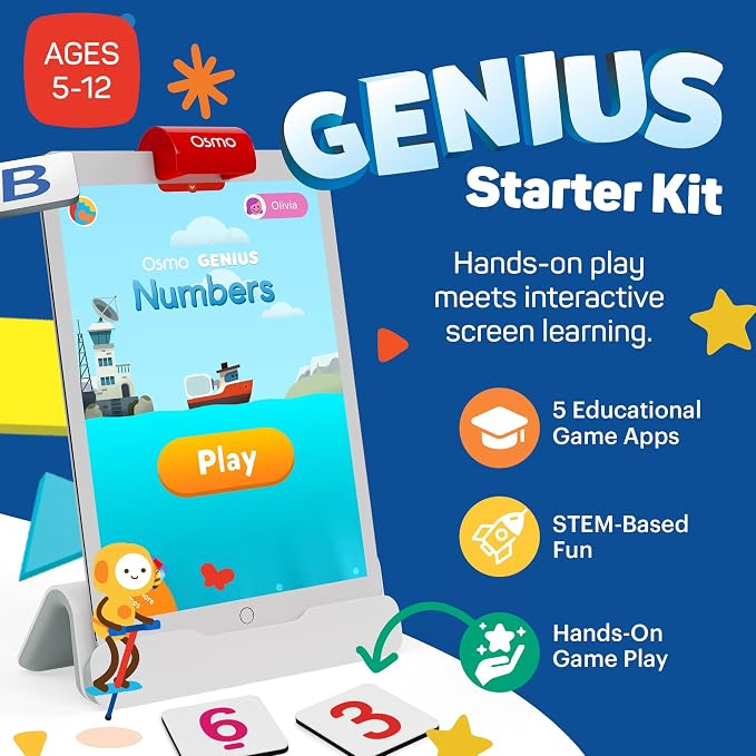 Osmo Genius Starter Kit for Kids Ages 6–10 | 5 Educational Learning Games | iPad Compatible | Educational STEM Learning System | Base Included (5 Games iPad)