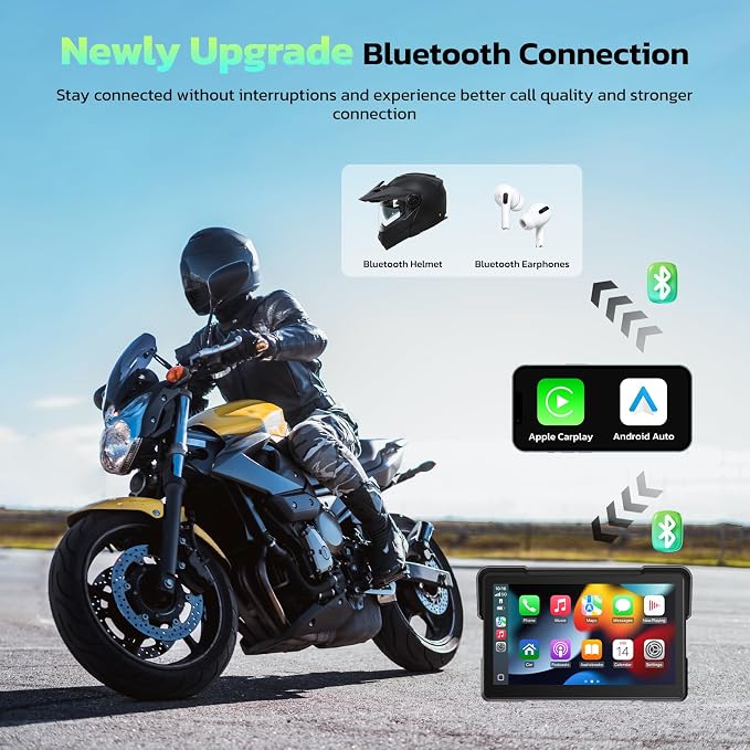 LAMTTO 7-Inch Wireless Motorcycle Carplay GPS Navigation System with Apple Carplay and Android Auto, Portable Moto Car Play Screen with Dual Bluetooth, Navigation, Siri, Google Assistant, Anti-Glare