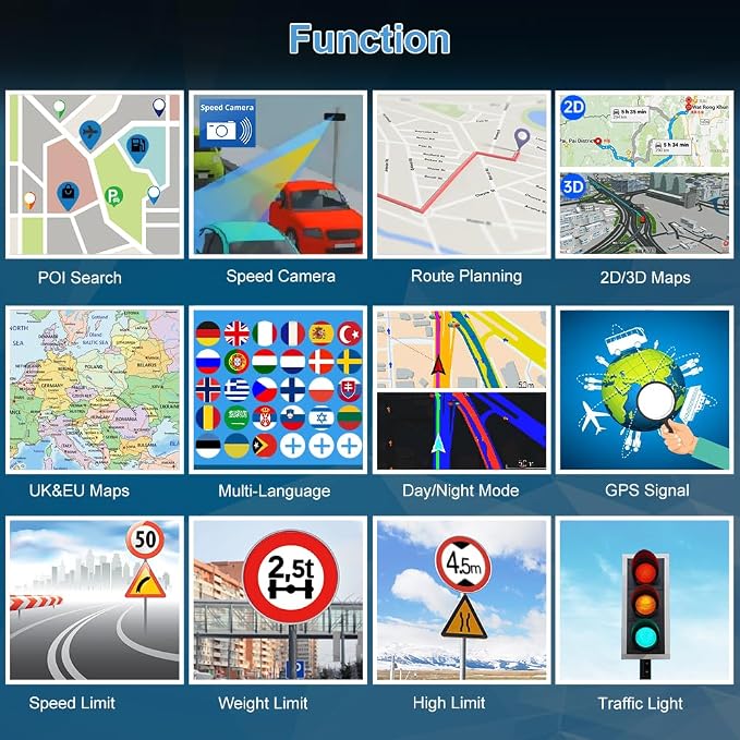 AWESAFE GPS Navigator for Car, Latest 2026 Map 7 Inch Touch Screen, Real Voice Spoken Turn-by-Turn Direction Reminding Navigation System for Cars, Vehicle GPS with Speed and Red Light Warning