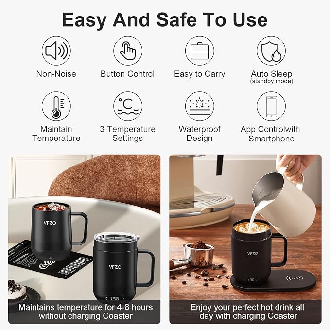 16Oz Temperature Control Smart Mug, Self Heating Coffee Mug LED Display, 180 Min Battery Life - Hot up to 149℉ Fast Wireless Charger Base Improved Design (16oz, Orange)