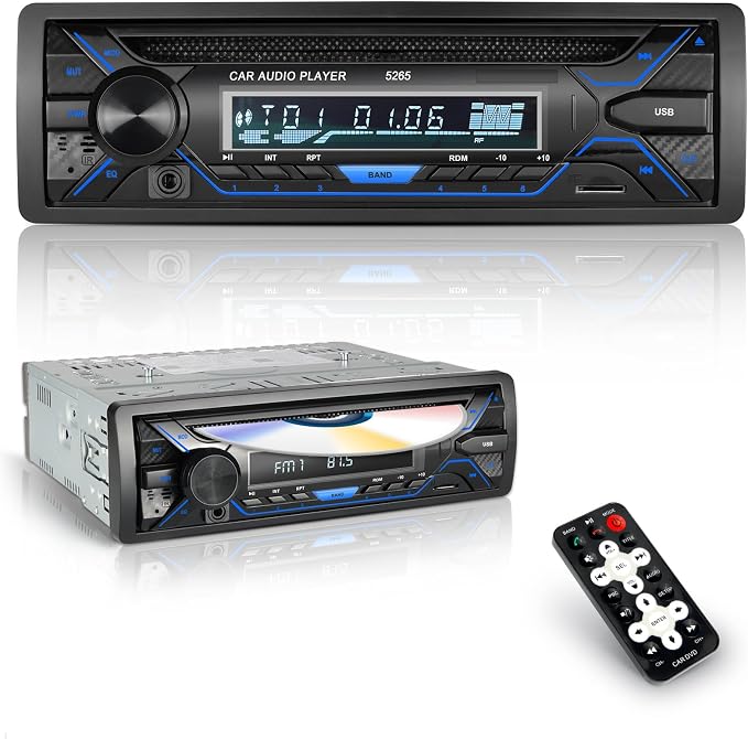 Single Din Bluetooth Car Stereo with CD DVD Player, Single Din Radio with Bluetooth AM/FM AUX/USB/SD Card Playback