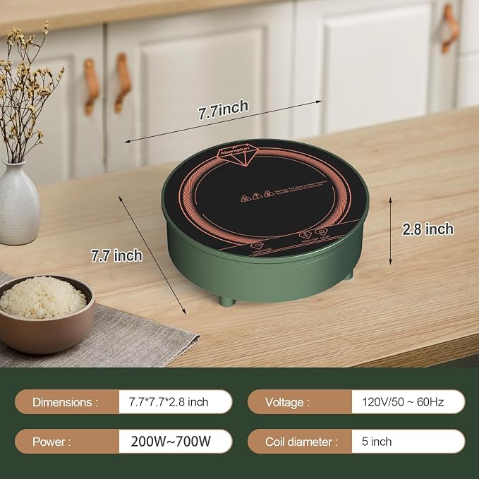 Portable Mini Induction Cooktop 700W, Compact Single Burner Induction Burner for Small Cookware, Countertop Induction Cooker Ideal for RV, Camping, Dorm & Small Kitchen