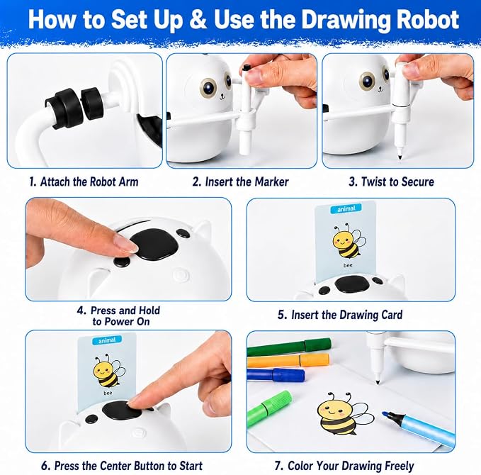 Drawing Robot for Kids with Music, Interactive Educational Drawing Machine with 100 Drawing Cards & 16 Color Pens, Magic Painting Learning Toy Gift for Girls and Boys Age 3 4 5 6 7 8