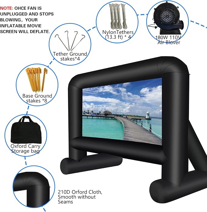 GZKYYLEGS 16ft Inflatable Movie Screen Outdoor Projector Screen with Air Blower Storage Bag - Front/Rear Projection, Easy Set Up Blow Up Screen for Backyard Movie Night, Theme Parties, Celebrations