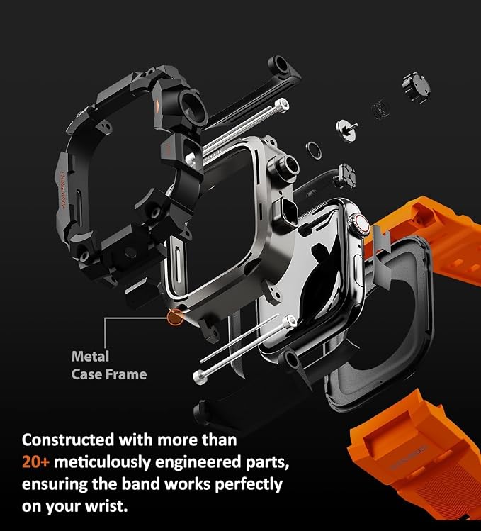 ULTIMAL Rugged Case with Band for Apple Watch Band 45mm,Compatible with Apple Watch Series 9/8/7 45mm,Military Grade Shockproof Bumper Cover for iWatch Tactical Band Men (Orange, 45mm)