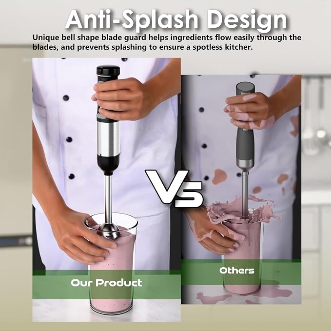 Cordless Immersion Hand Blender, 5-in-1 Variable Speed blender handheld,Rechargeable with 2000mAh Battery, BPA-Free & Dishwasher-Safe Accessories:700ml Beaker,Chopper,Whisk & Milk Frother,Black