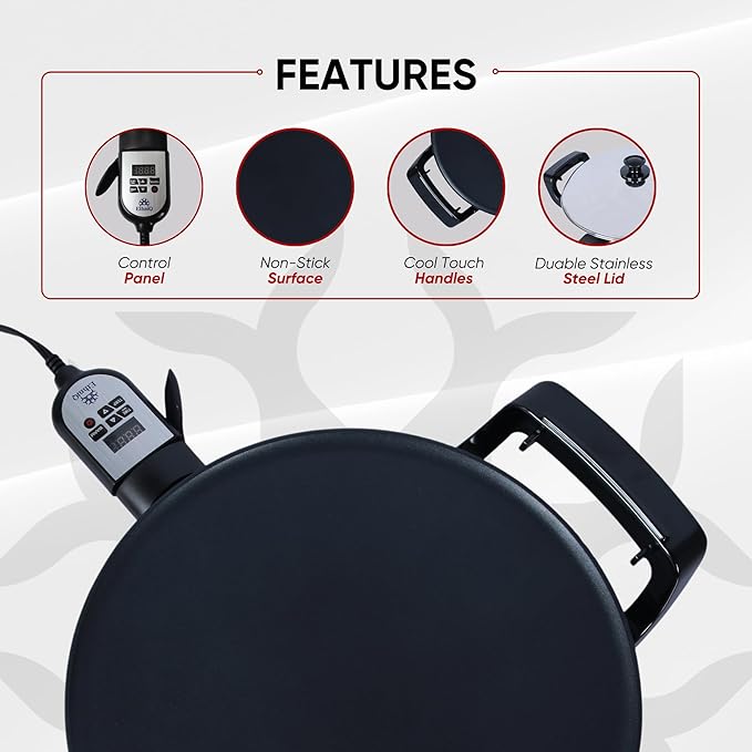 Ethniq 18.5" Electric Griddle for Ethiopian Injera, Somalian Anjero, Crepe, Lefse, Mogogo, Mitad, Pancake Teff Injera Maker - Adjustable Digital Heat Control - Non-Stick Surface -