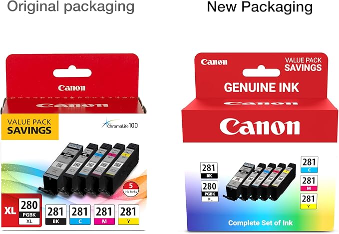 Canon PGI-280XL/CLI-281 5 Color Pack Compatible to TR8520,TR7520,TS9120 Series,TS8120 Series,TS6120-Series,(Pack of 2)