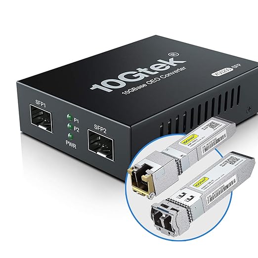 10GbE SFP+ Media Converter, Fiber to 10G Copper UTP Ethernet Media Converter, with a 10GBase-T Reach 30 Meters Transceiver and a SFP+ LR Module (10km, SMF, 1310nm)