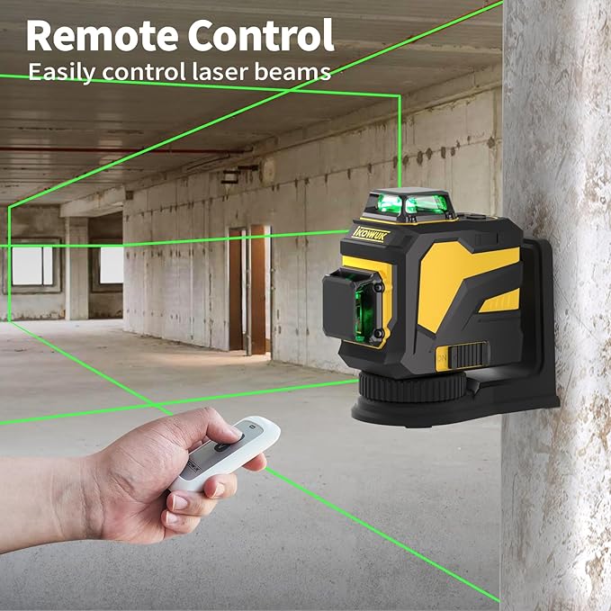 IKOVWUK Laser Level with Tripod, 3x360° Cross Line Laser for Construction and Picture Hanging, Level Tool with 5200 mAh Rechargeable Battery, Compact Adjustable 59.8-inch Tripod, Remote Control