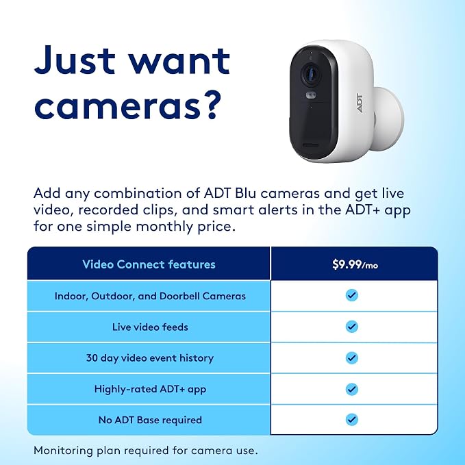 ADT Blu Outdoor Camera, 2K Video, Rechargeable Battery, Spotlight, Night Vision, Weather Resistant, Smart Detection - Compatible with ADT Blu Systems, Subscription Required