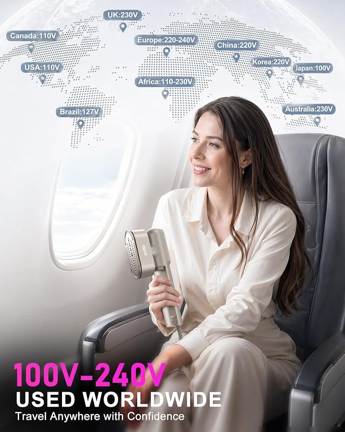 Travel Steamer for Clothes,100-240V Travel Steamer & Iron 2 in 1 with Fast Heat-Up,1200W Portable Handheld Garment Steamer,Travel Size,Large Heat Panel,Fabric Quick Wrinkle Remover for Global & Europe