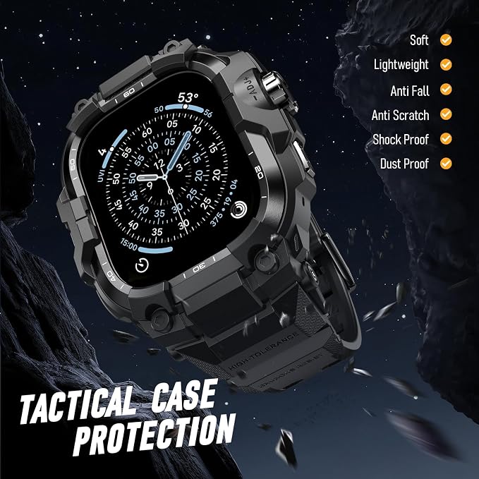 BXUXOHS Rugged Case and Band for Apple Watch 46mm Men, Compatible with Apple Watch Series 11/10, Military Grade Shockproof Bumper Cover, Tactical Band Case for iWatch 11/10 Man, Black