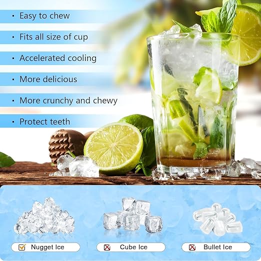 Antarctic Star Nugget Ice Maker Countertop, Chewable Nugget Ice Machine with Automatic Cleaning, Fast Ice Making 34Lbs/24H, One Click Operation for Party/Home/Bar/RV(Black)