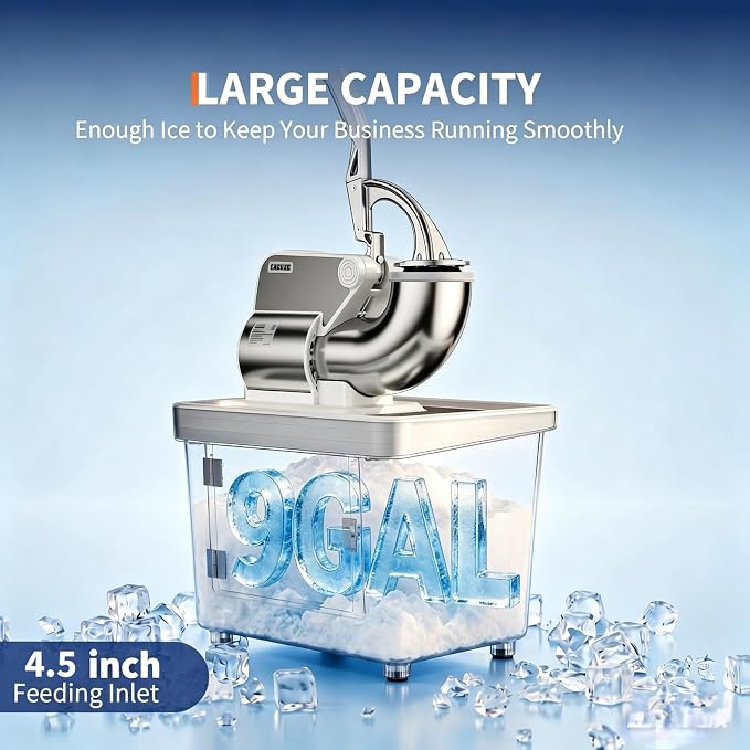 Commercial Ice Crusher Machine with 4 Blades, 2000RPM 750LBS/H Ice Shaver with 2LBS Hopper Capacity, 350W Stainless Steel Snow Cone Machine for Home Use, Bars, Cafes, Parties, White