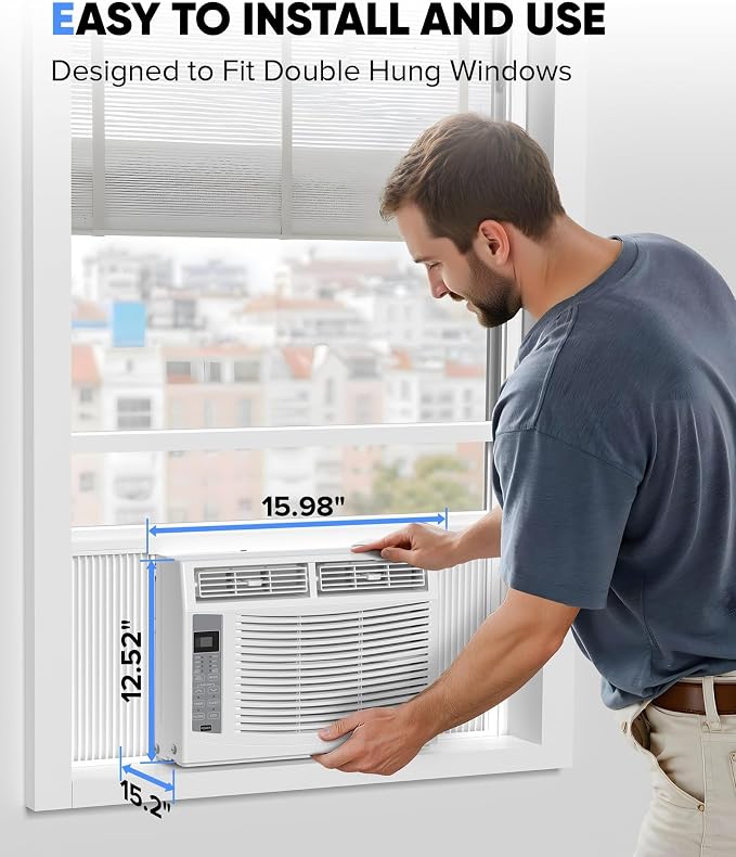 Window Air Conditioner 6,000 BTU with WiFi, Energy Saving Window AC Unit Cools Up to 250 Sq.Ft. with Remote & App Control & Timer, 115V Air Conditioner for Bedroom, Living Room, and Small Room