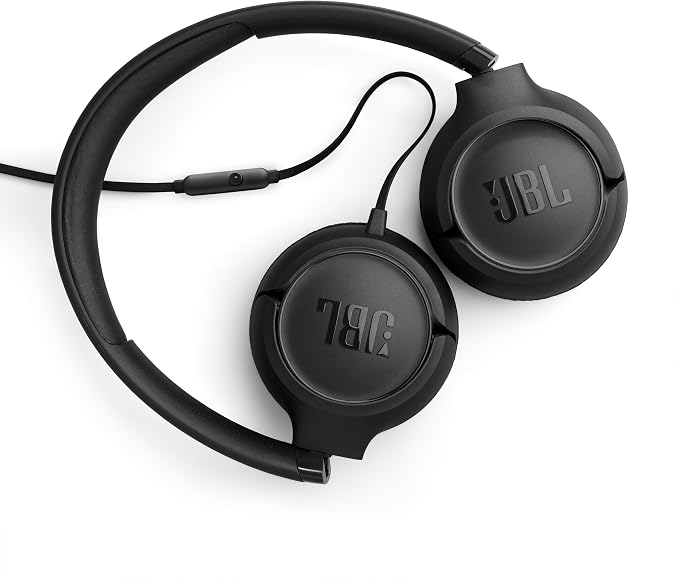 JBL Tune 530 - Wired on-Ear Headphones with a 3.5mm aux Jack and JBL Pure Bass Sound, Tangle-Free Flat Cable, Hands-Free Calls, Lightweight, Comfortable, and Foldable (Black)